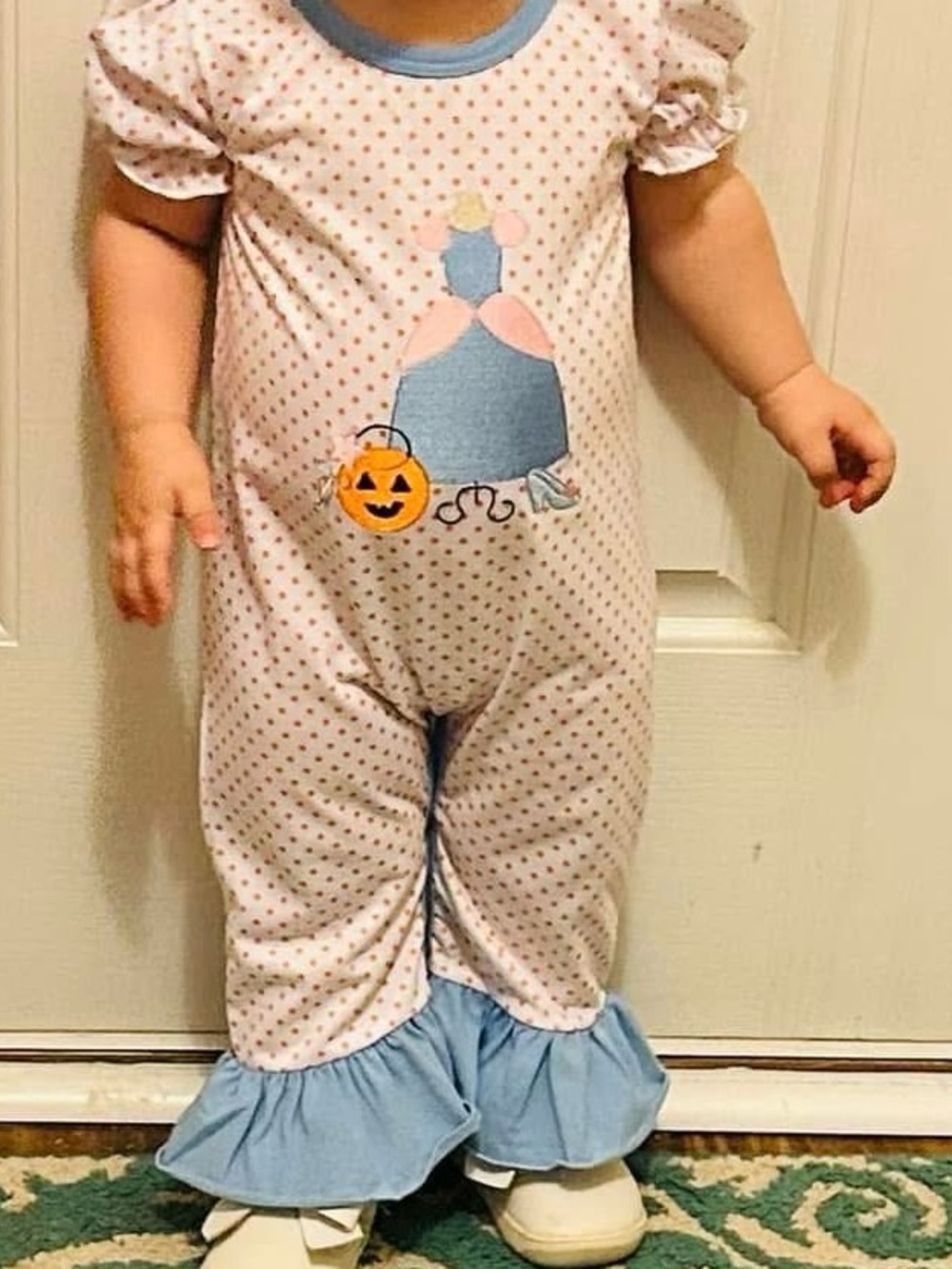 Girls' Light Pink Dot Ruffle Hem Halloween Princess Romper - Cinderella